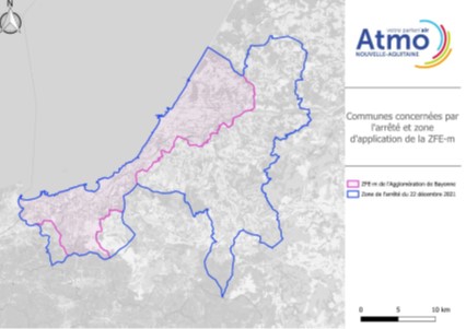 Zone couverte par l'arrêté et zone d'application de la ZFE-m - Agglo de Bayonne